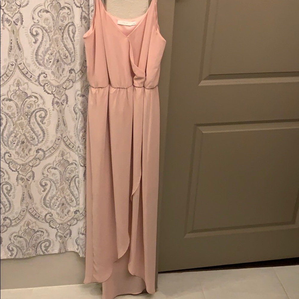 Blush high low spaghetti strap dress